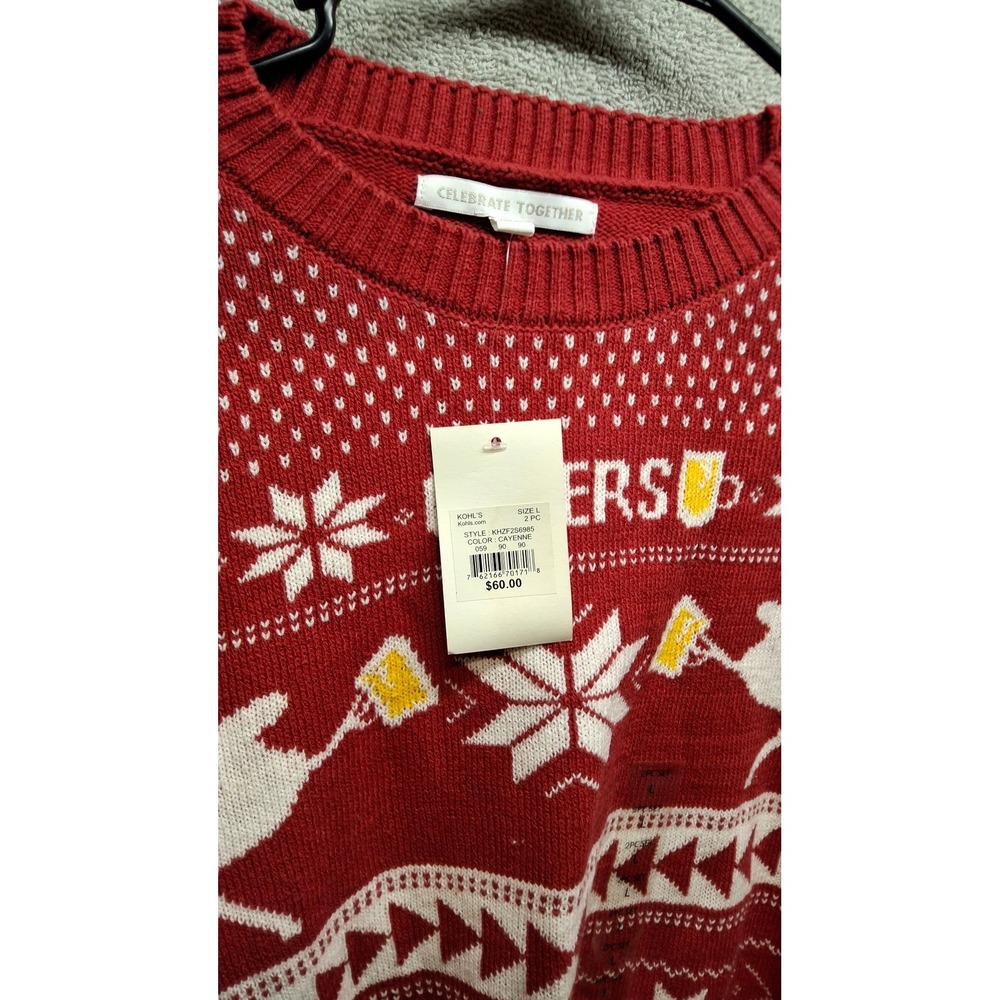 Celebrate Together Mens Holiday Sweater and Beanie Set Red Beer Reindeer Large/8 - Picture 4 of 7
